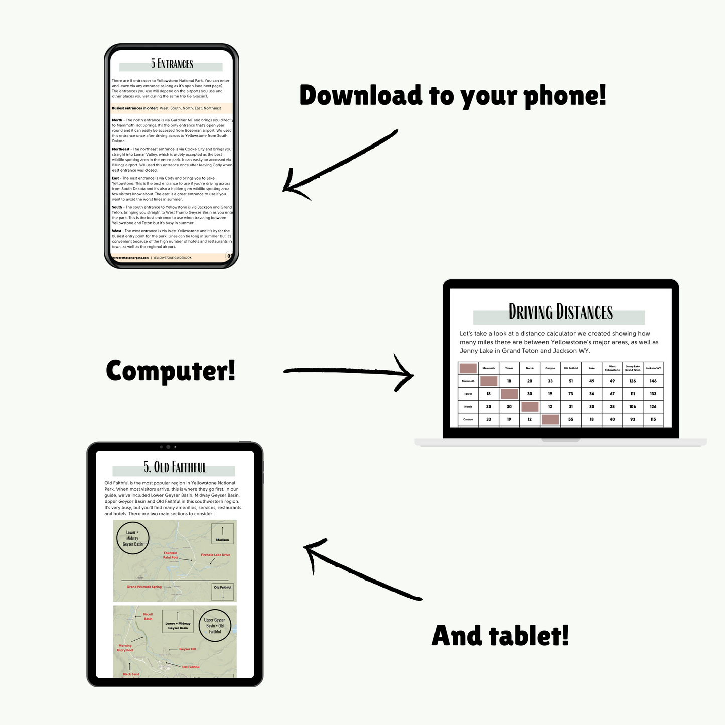 A guidebook being displayed as an example on phone, tablet and computer screens.