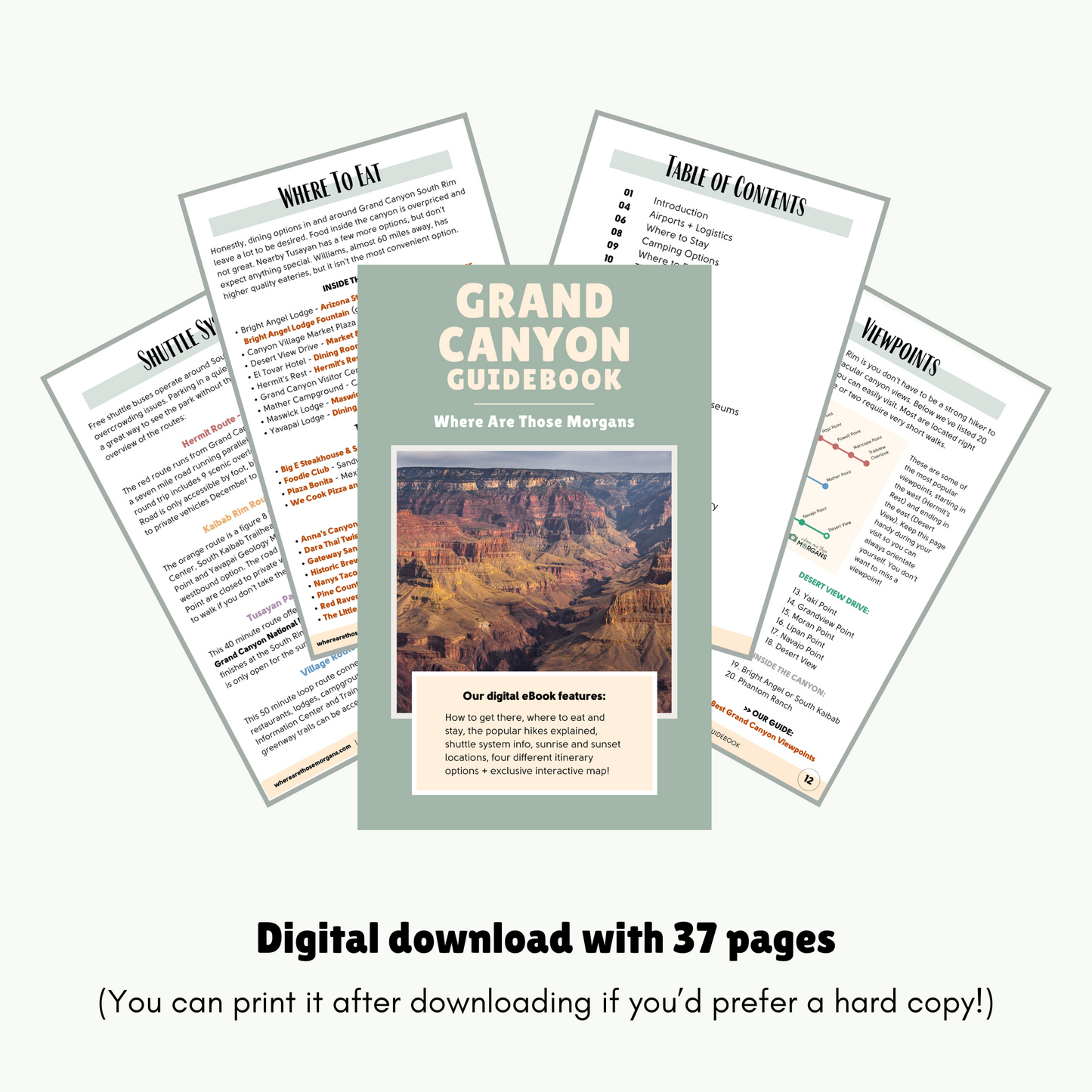 Front cover and 4 pages from a Grand Canyon guidebook.