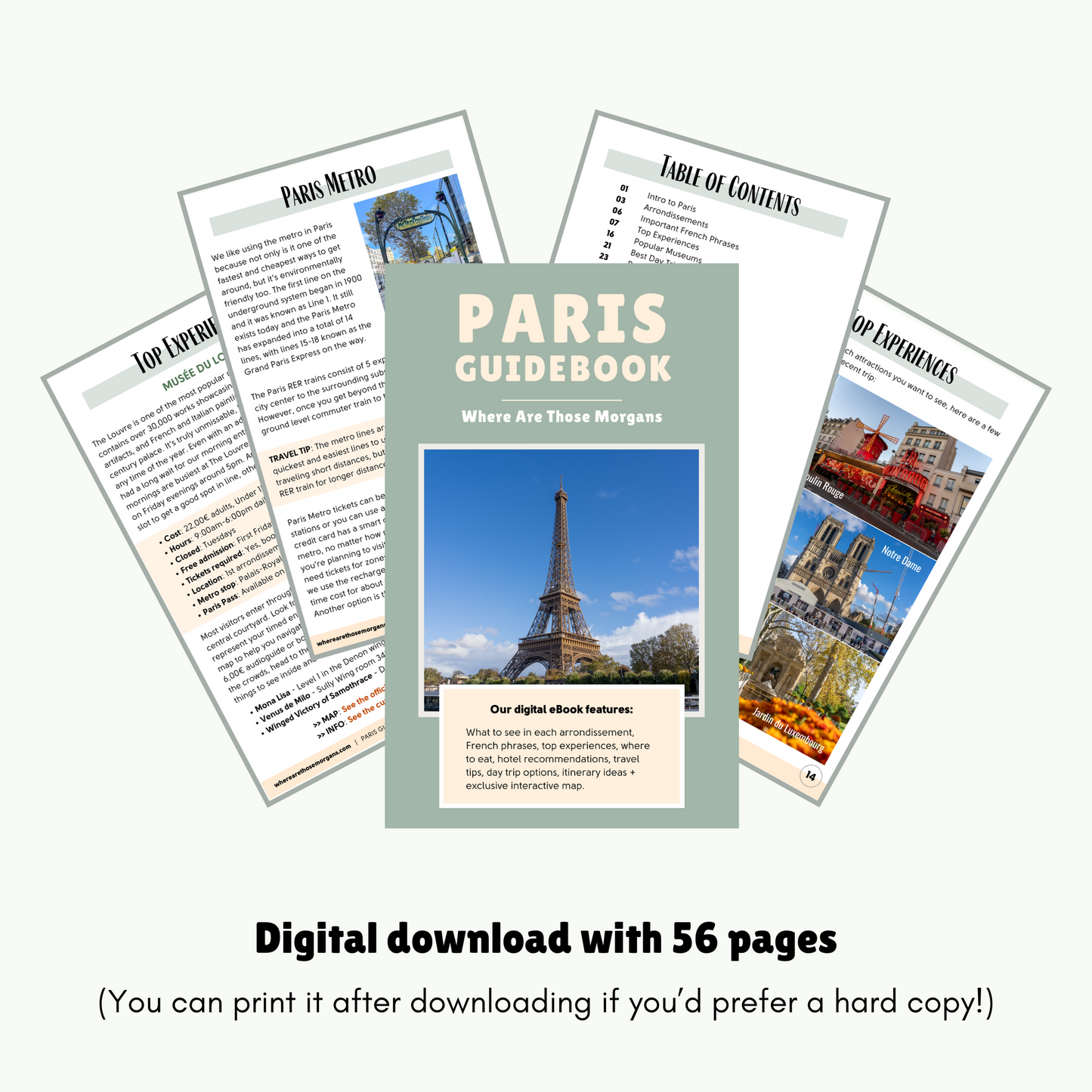 Front cover and 4 pages from a Paris guidebook.