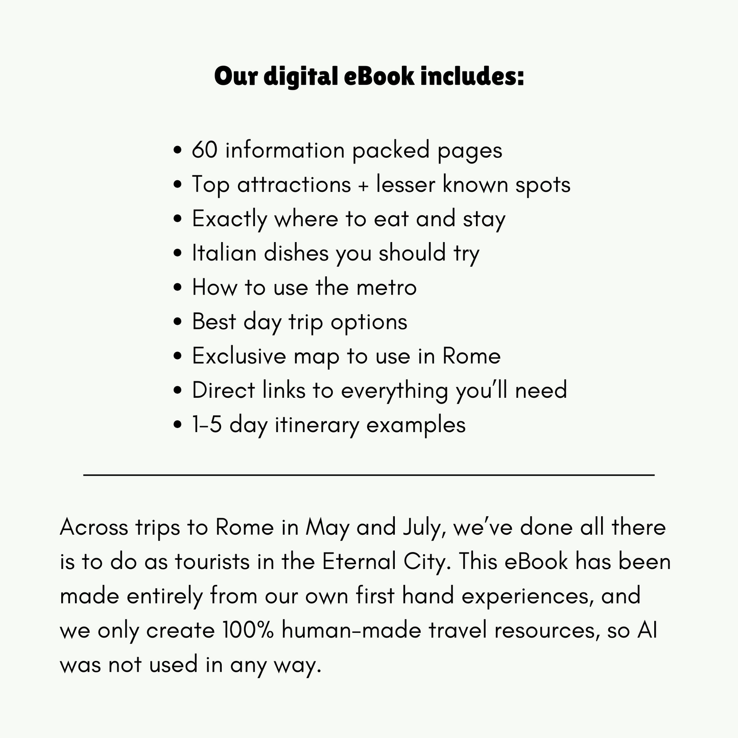 Description of what's included in a guidebook about Rome.