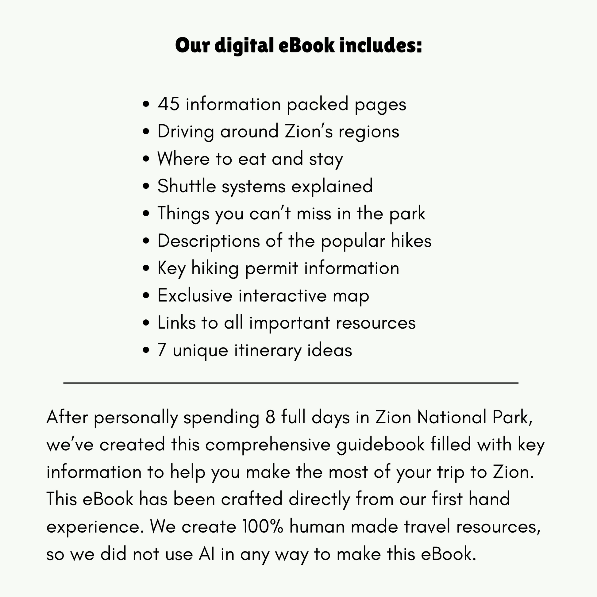 Description and what's included with a Zion guidebook.